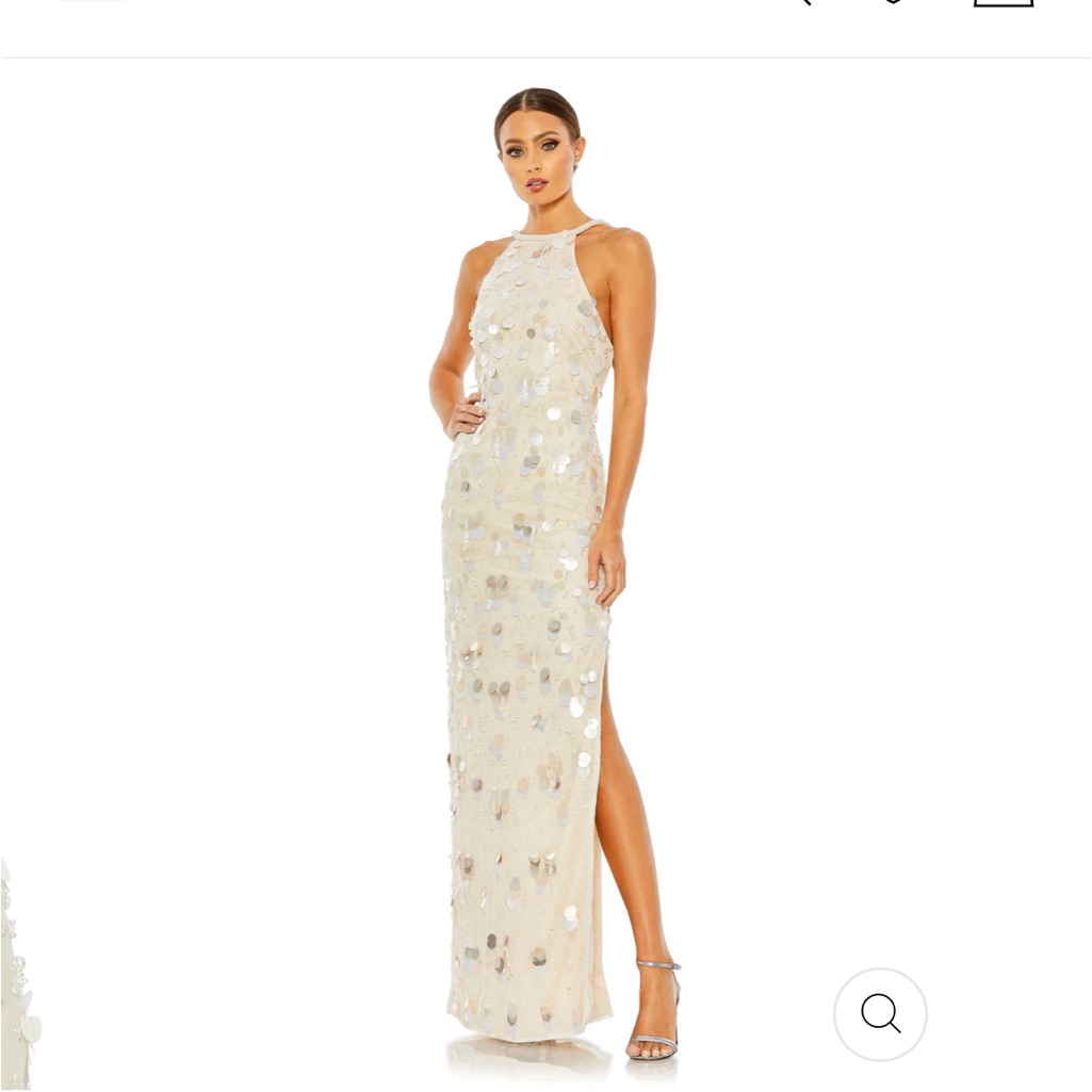 Mac Duggal Crystal Embellished Cascade Open Back Column Gown